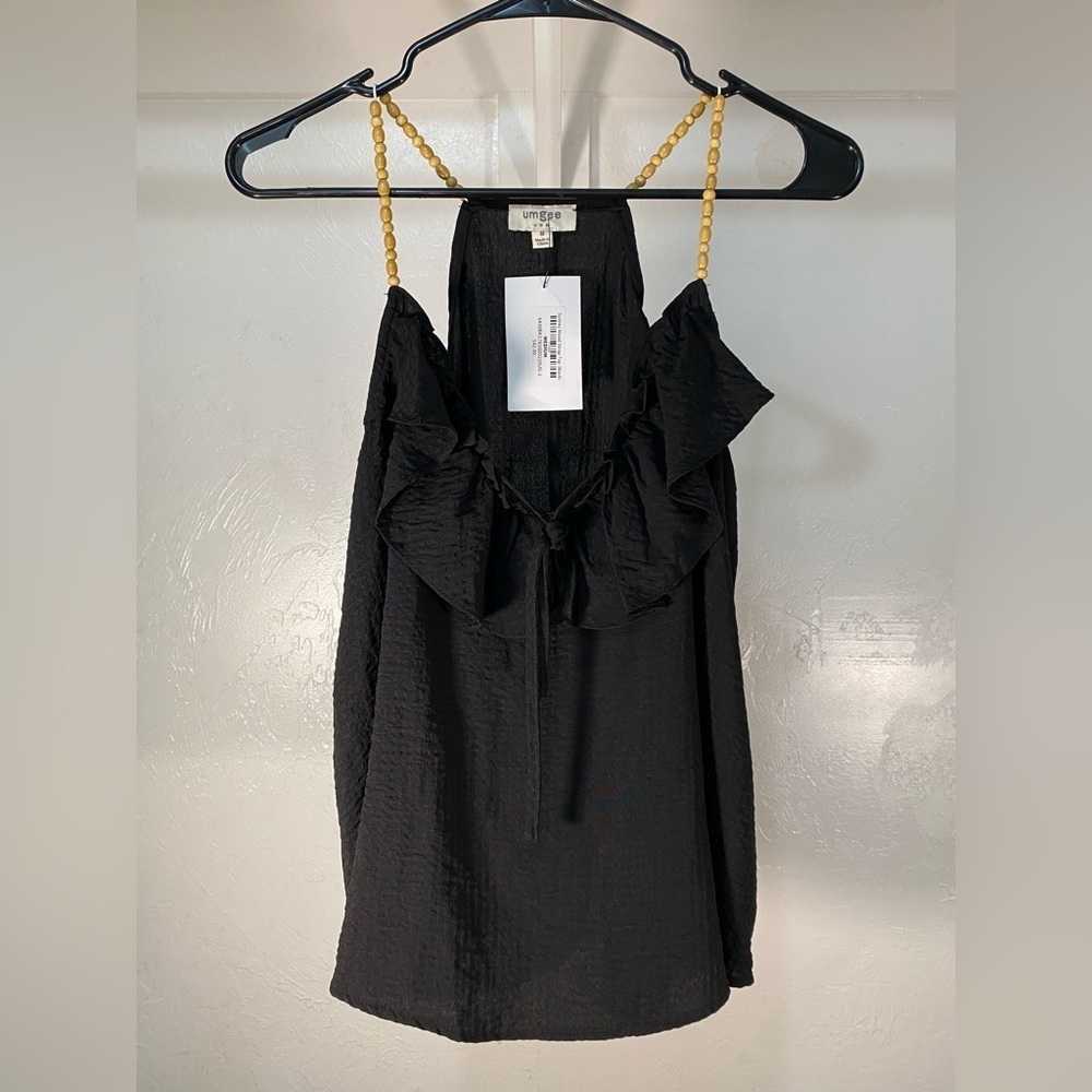 Umgee Black Beaded-Strap Linen-Blend Swing Tank NWT Size M - Picture 6 of 9